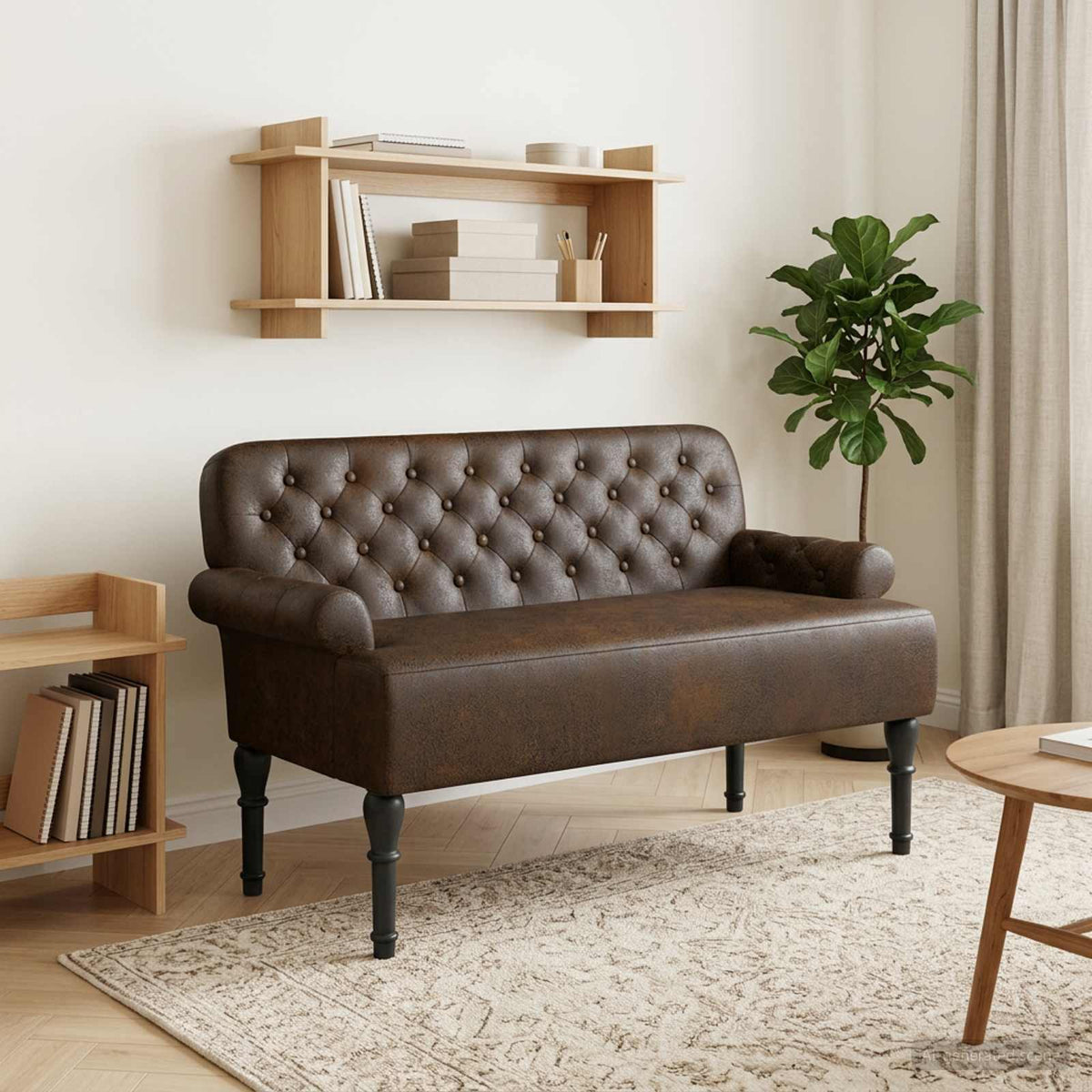 Loveseat med knapprapport Brun 120 x 65 x 78 cm Faux Mockaläder