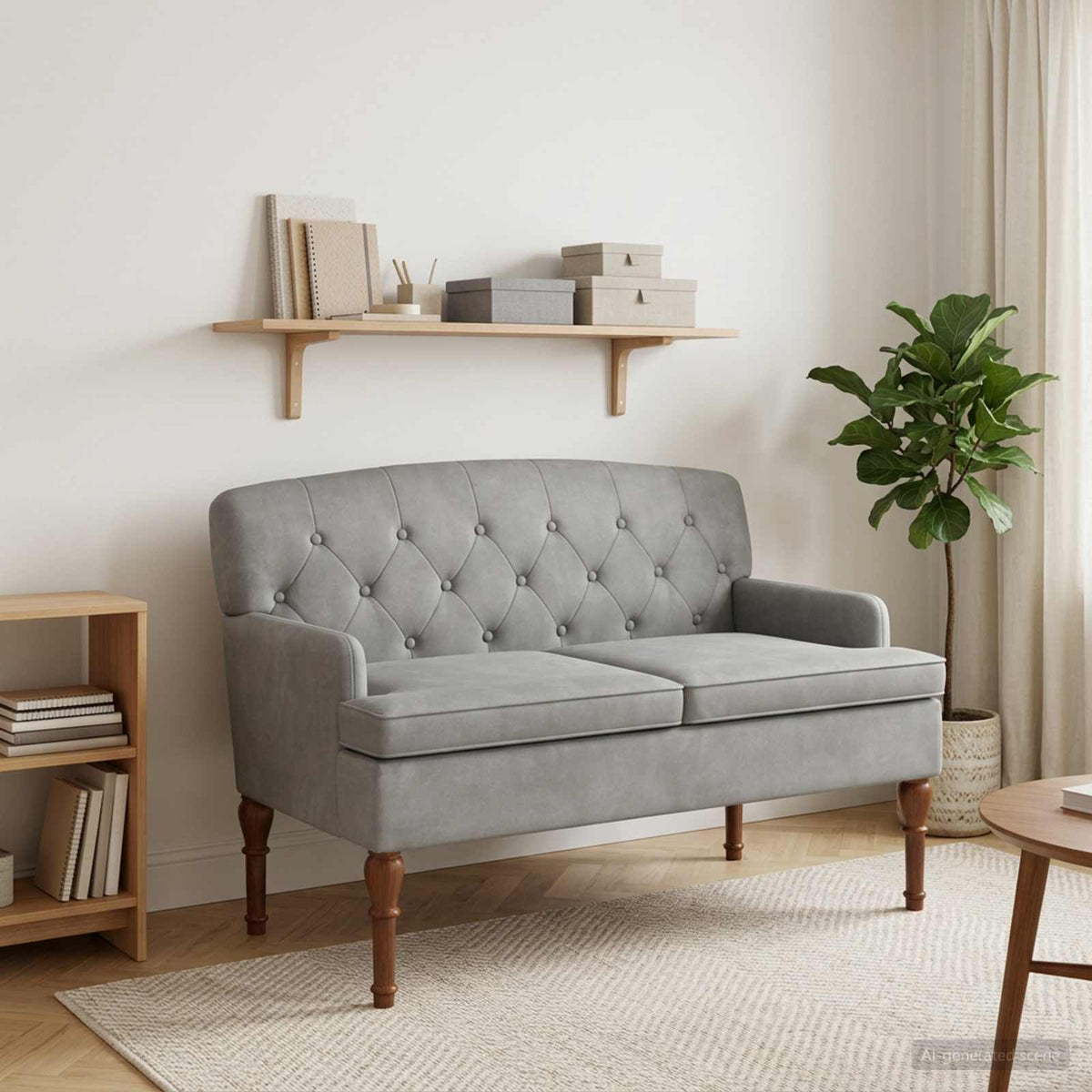 Loveseat med knapprapport Ljusgrå 111 x 65 x 79 cm Sammet