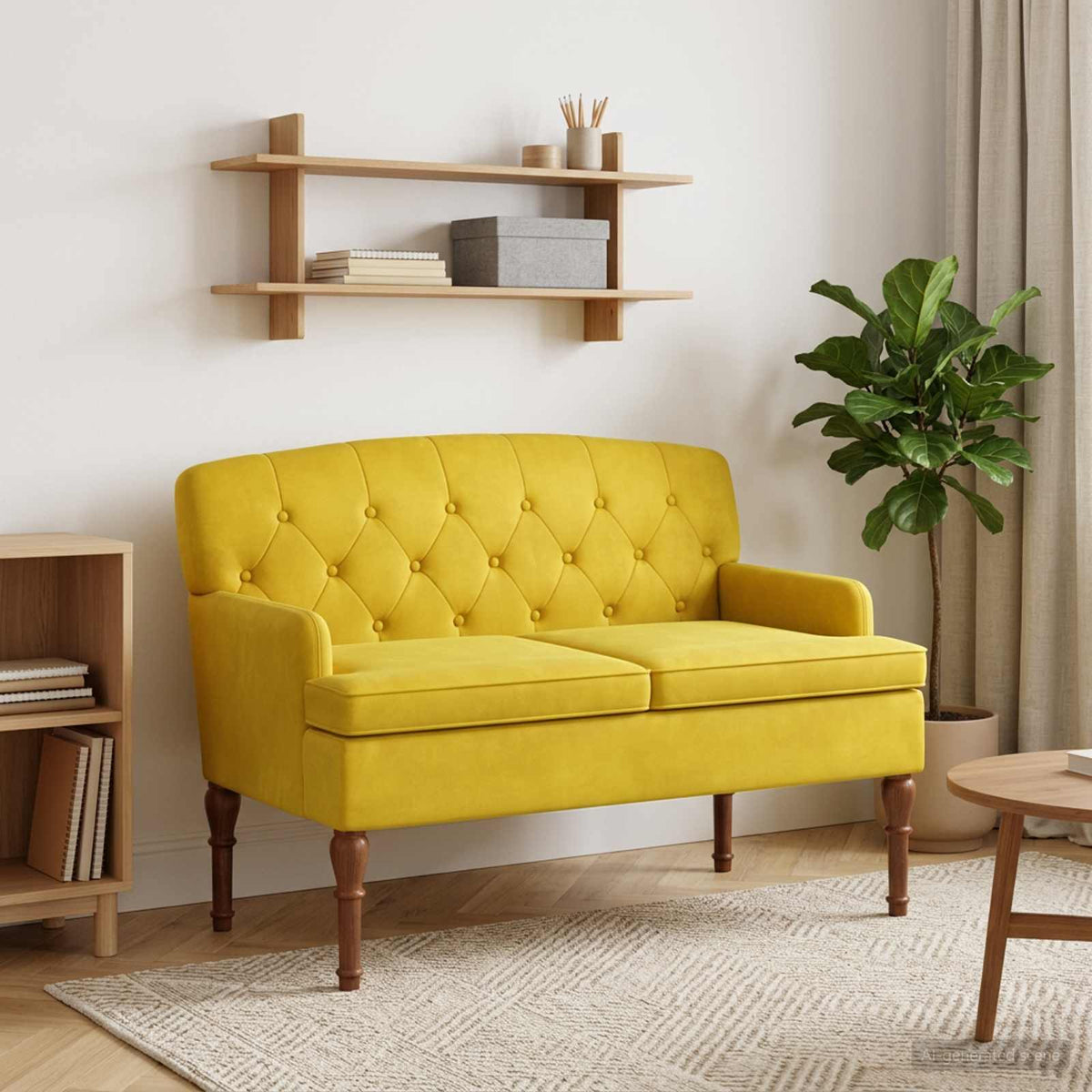 Loveseat med knapprapport Ljusgul 111 x 65 x 79 cm Sammet