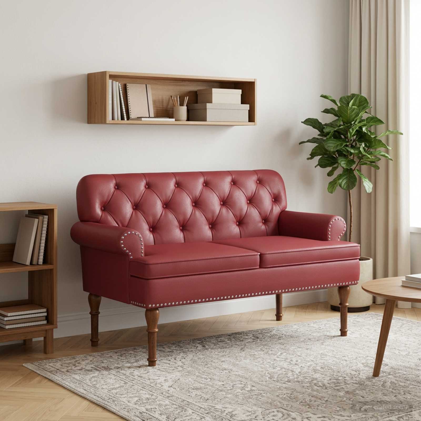 Loveseat med knapprapport Vinröd 120 x 65 x 77 cm Konstläder