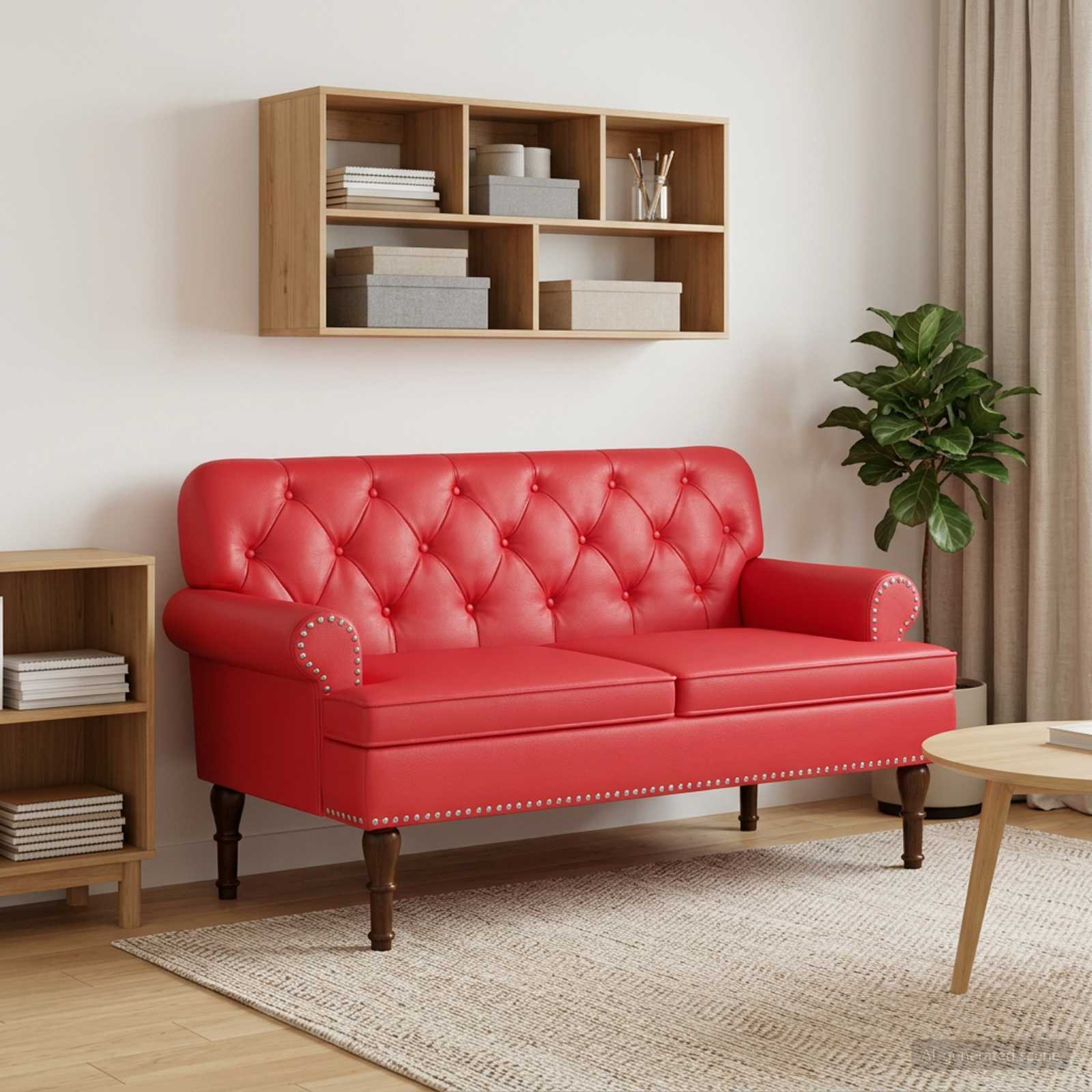 Loveseat med knapprapport Röd 120 x 65 x 77 cm Konstläder