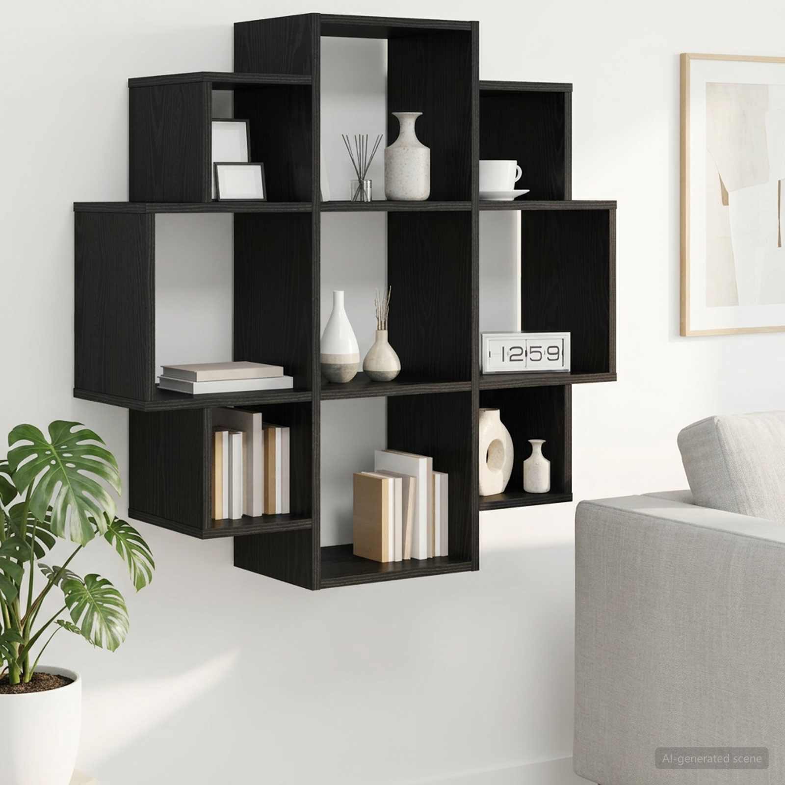 Vägg hylla Svart ek 90 x 25 x 90 cm Konstruerat trä