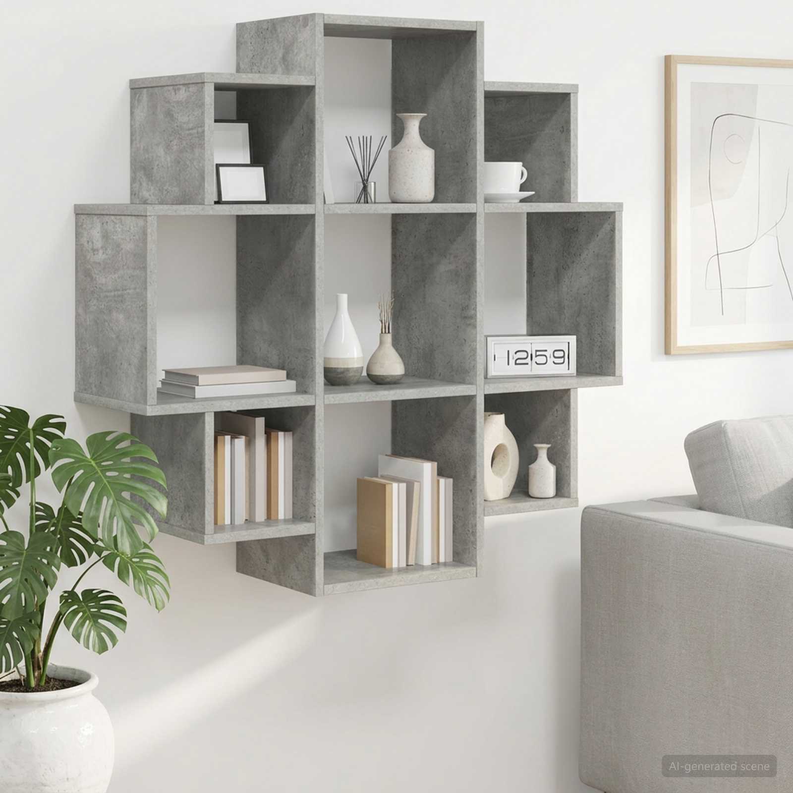 Vägg hylla Betonggrå 90 x 25 x 90 cm Konstruerat trä