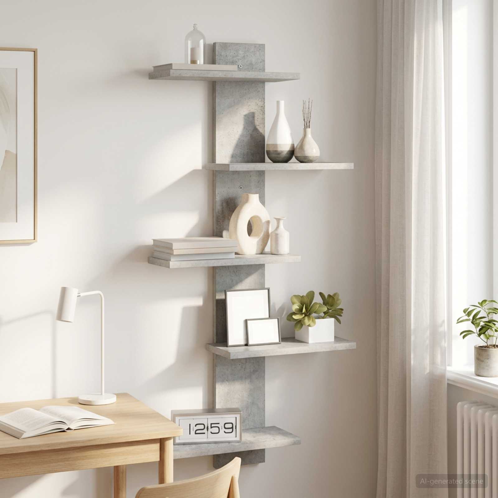 Väggflytande Hylla Betonggrå 48,5 x 15 x 101 cm Konstruerat trä