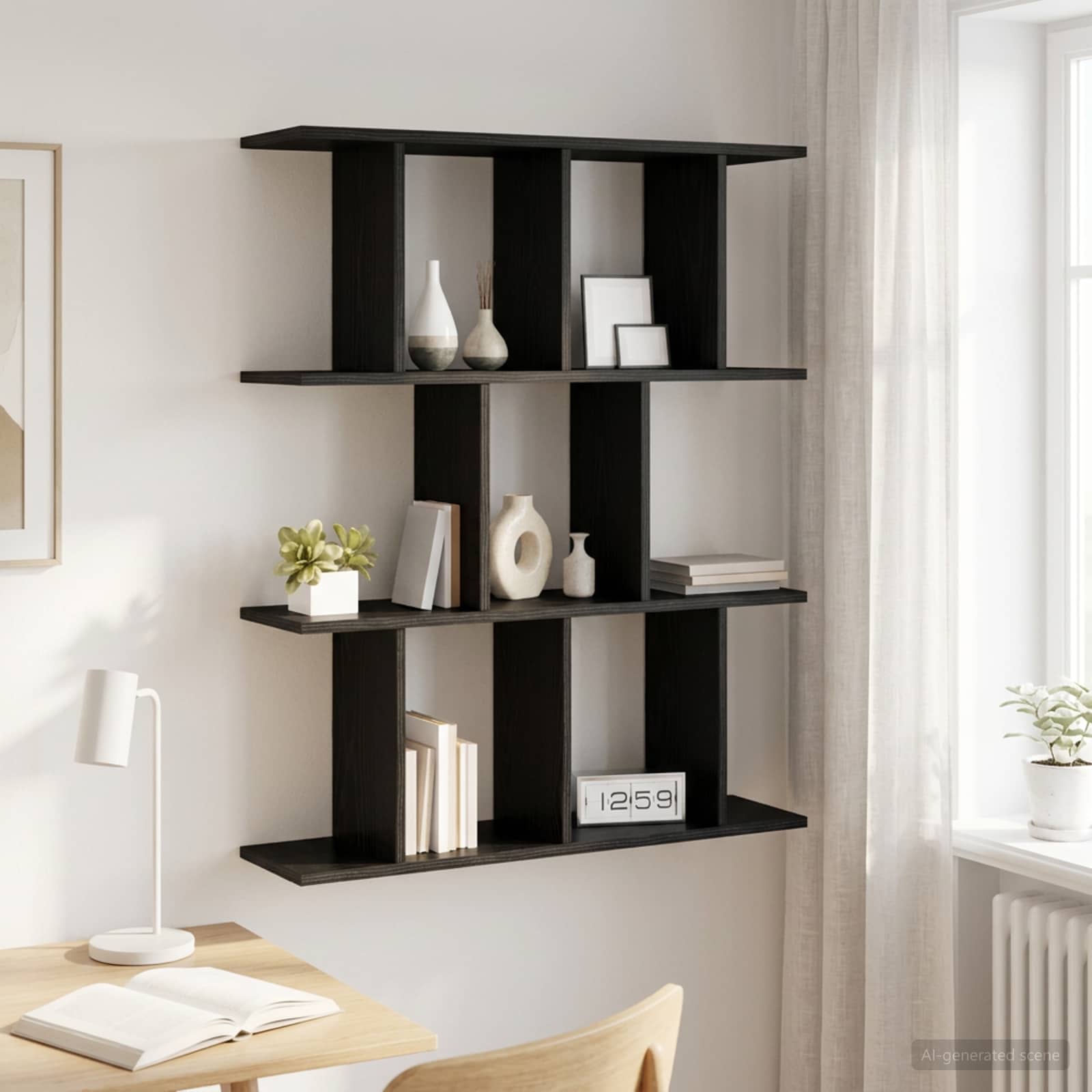Vägg hylla Svart ek 102 x 20 x 96 cm Konstruerat trä