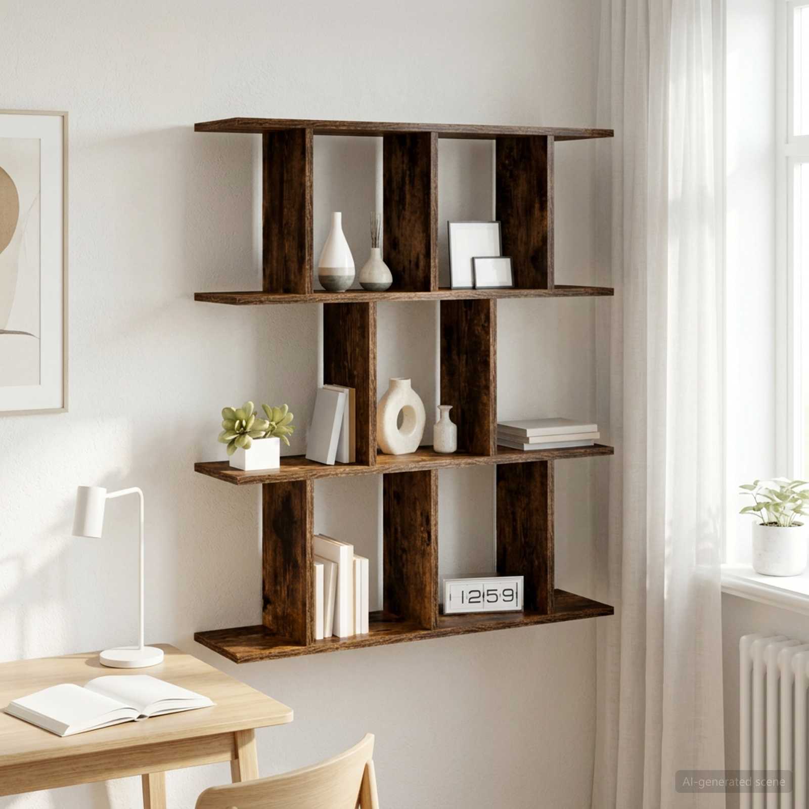 Vägg hylla Rökt ek 102 x 20 x 96 cm Konstruerat trä