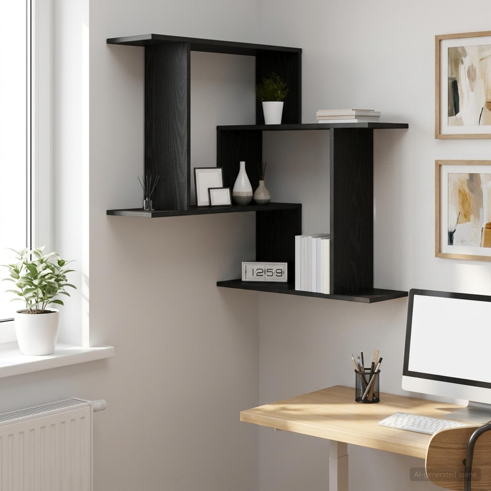 Vägg hylla Svart ek 67 x 67 x 87 cm Konstruerat trä