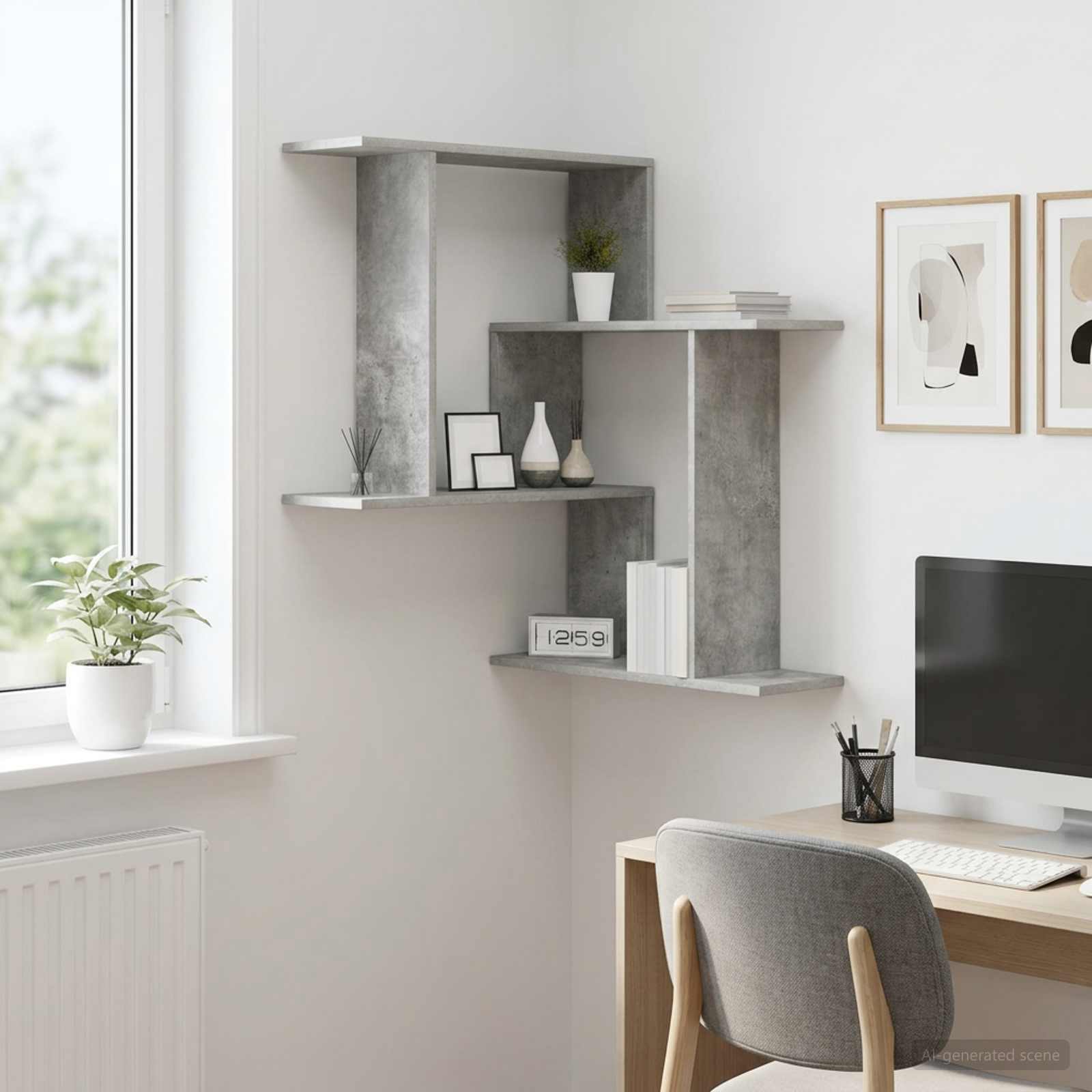 Vägg hylla Betonggrå 67 x 67 x 87 cm Konstruerat trä