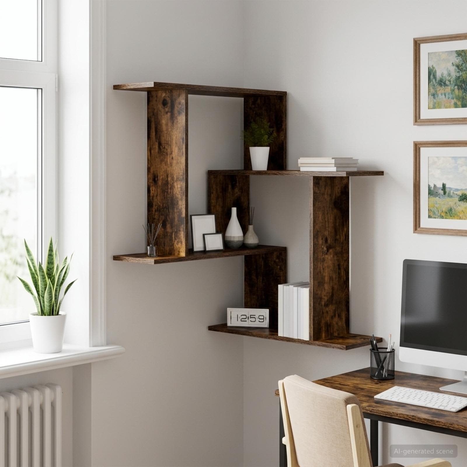 Vägg hylla Rökt ek 67 x 67 x 87 cm Konstruerat trä