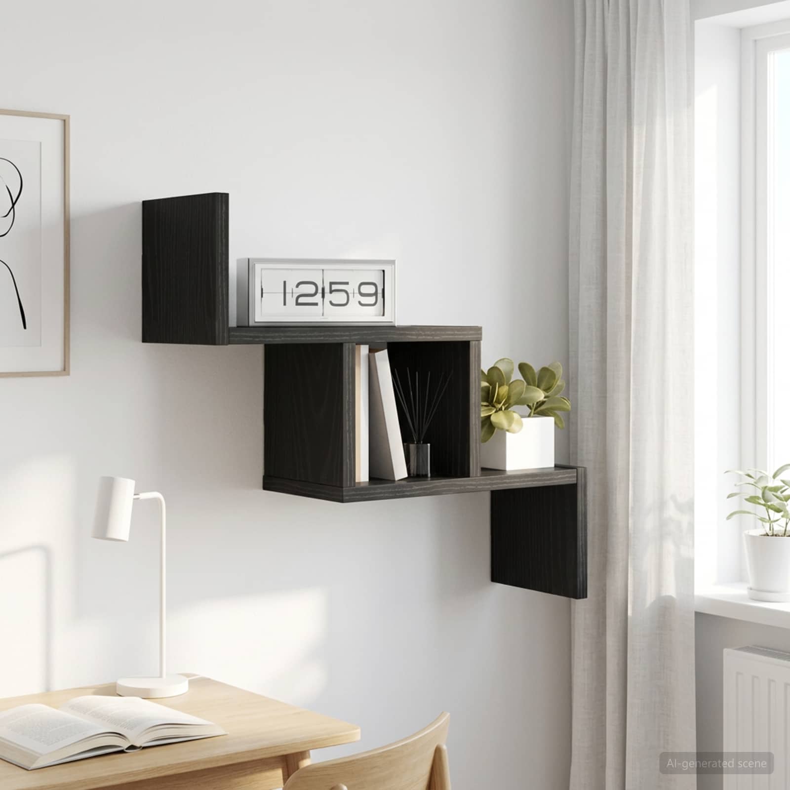 Vägg hylla Svart ek 48 x 15 x 42 cm Konstruerat trä