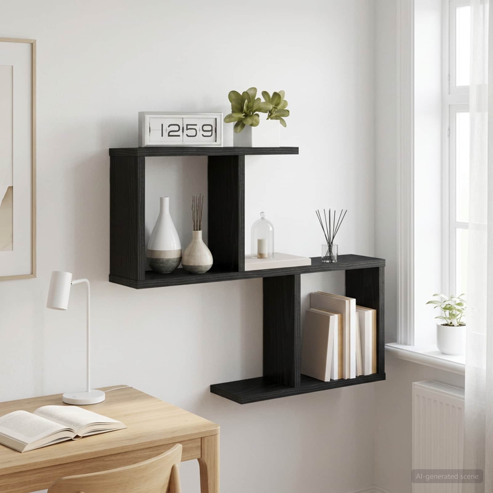Vägg hylla Svart ek 60 x 12 x 50,5 cm Konstruerat trä
