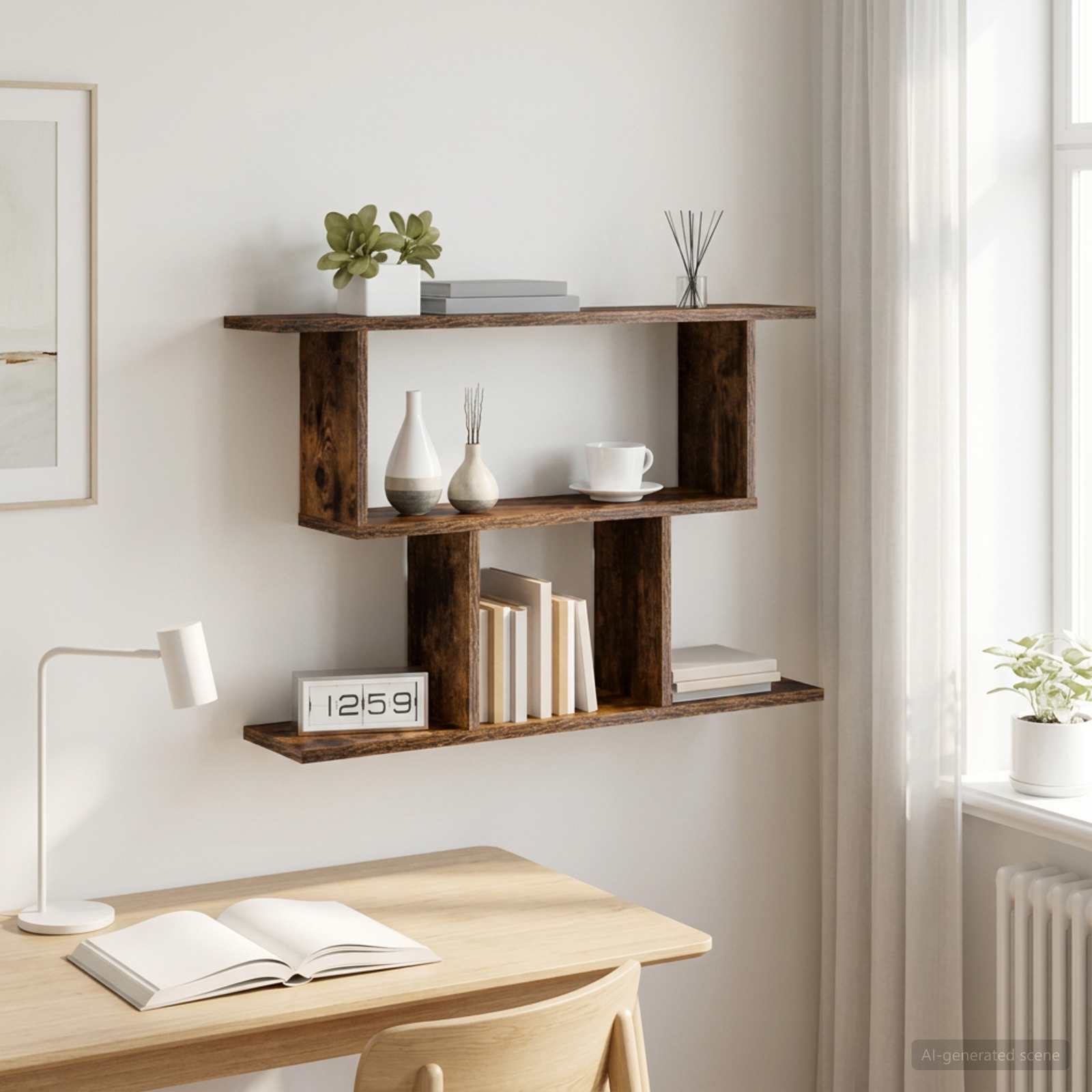 Vägg hylla Rökt ek 80 x 15 x 50,5 cm Konstruerat trä