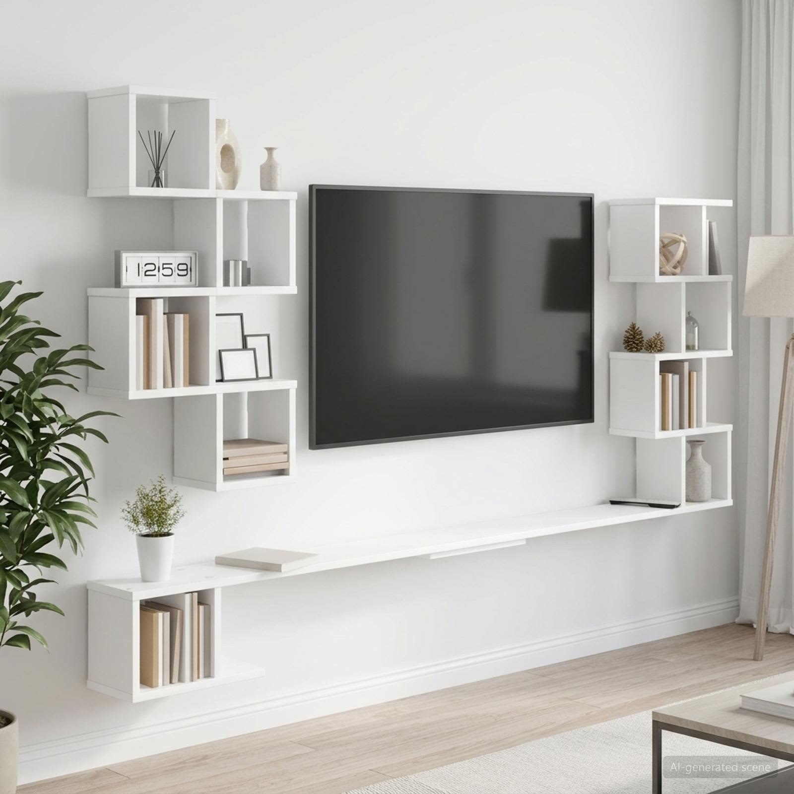 Väggmonterad TV-hylla Vit 180 x 15 x 94 cm Konstruerat trä