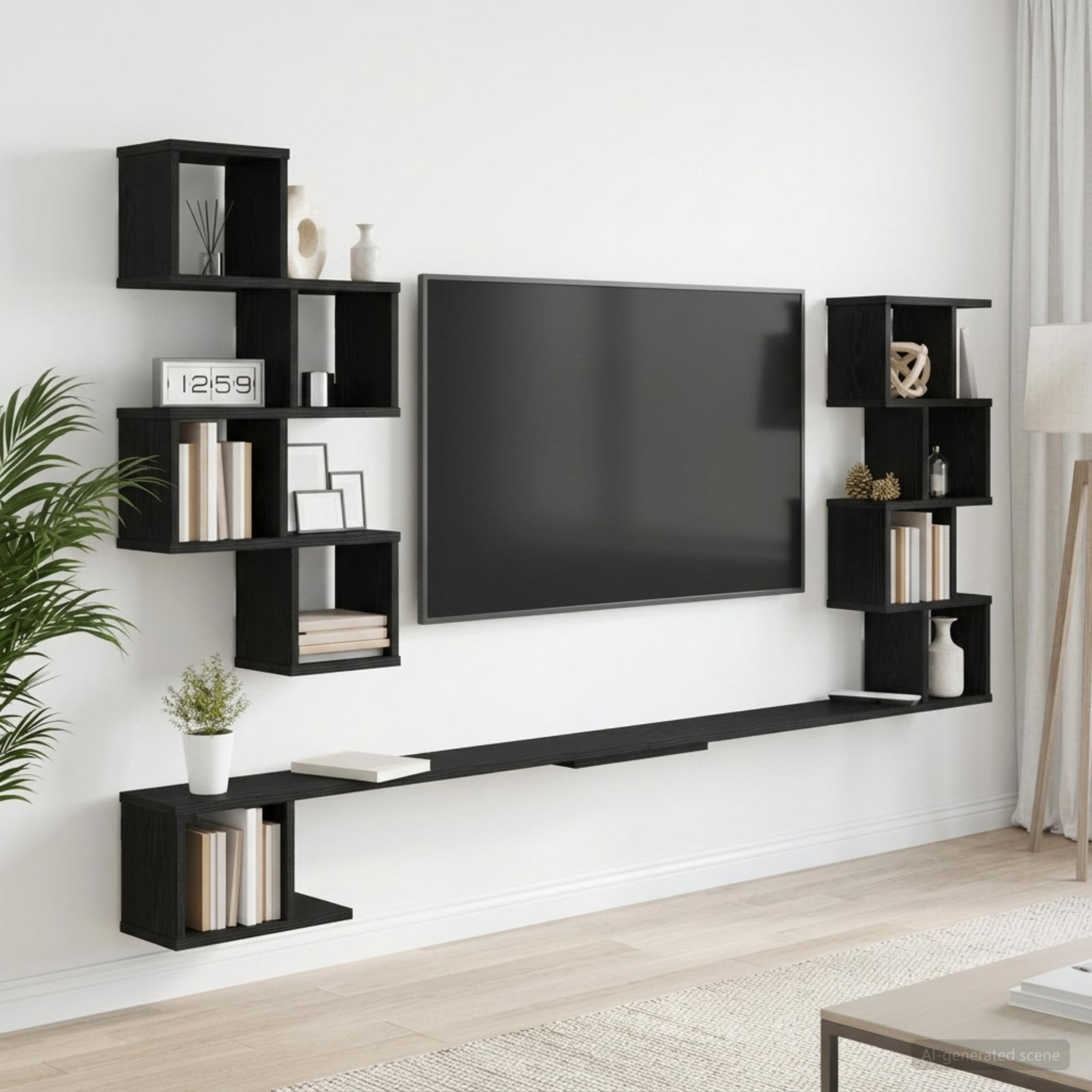 Väggmonterad TV-hylla Svart ek 180 x 15 x 94 cm Konstruerat trä