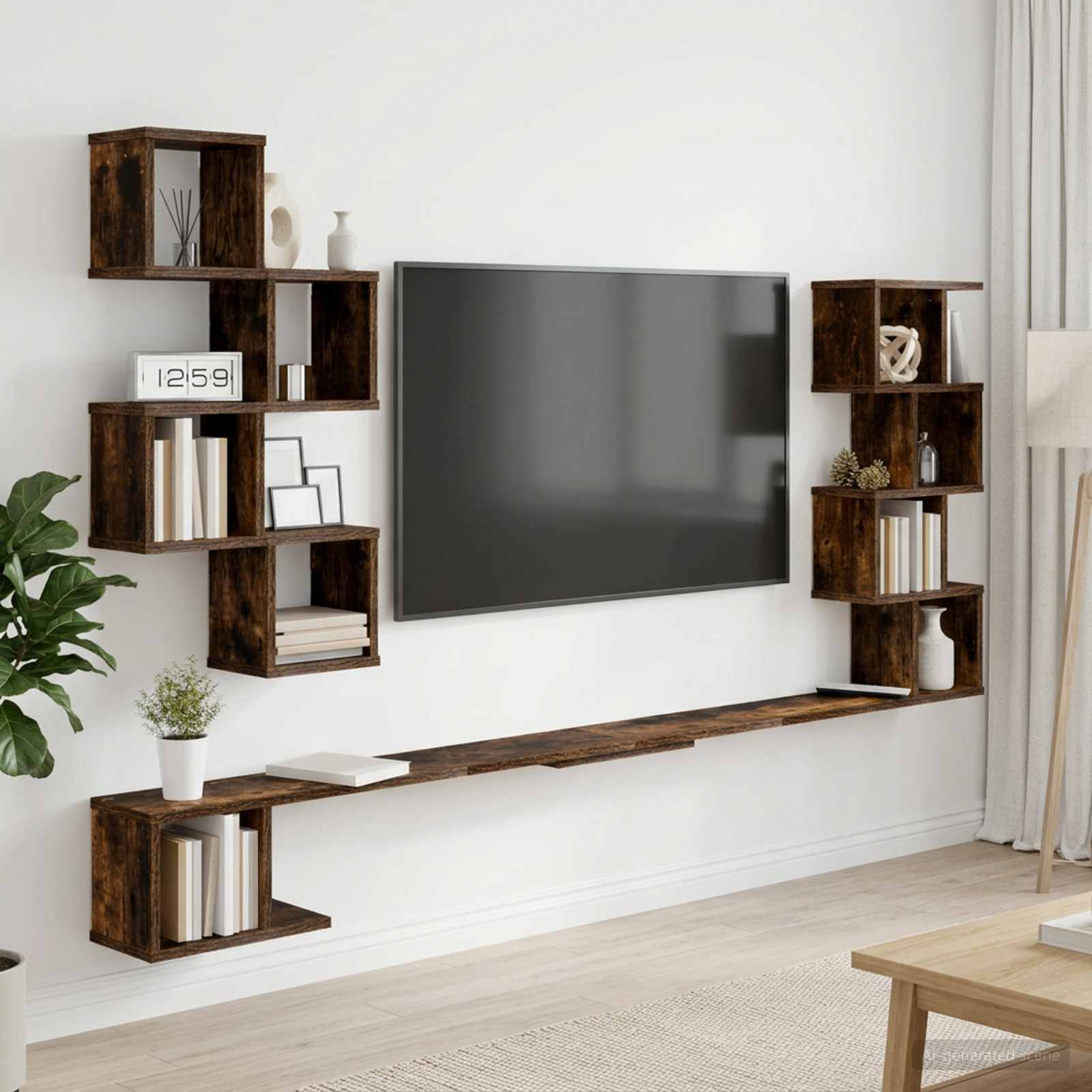 Väggmonterad TV-hylla Rökt ek 180 x 15 x 94 cm Konstruerat trä