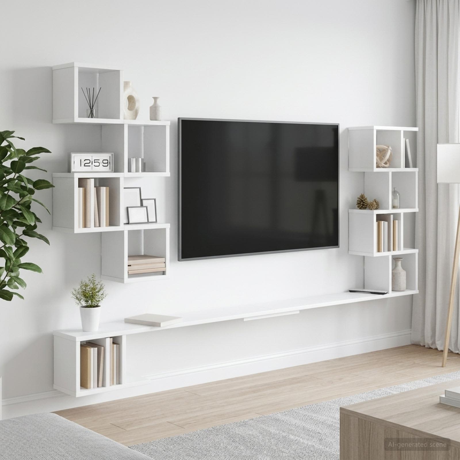 Väggmonterad TV-hylla Vit 200 x 15 x 94 cm Konstruerat trä