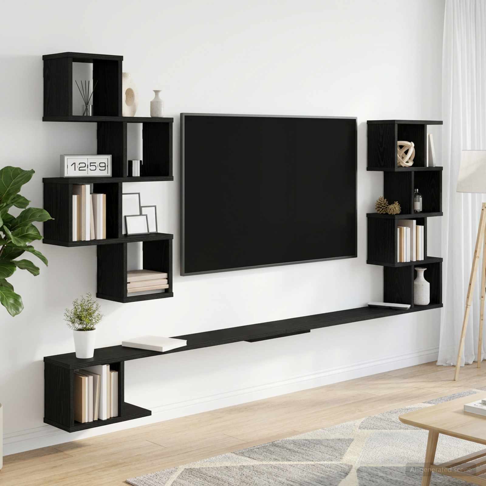 Väggmonterad TV-hylla Svart ek 200 x 15 x 94 cm Konstruerat trä