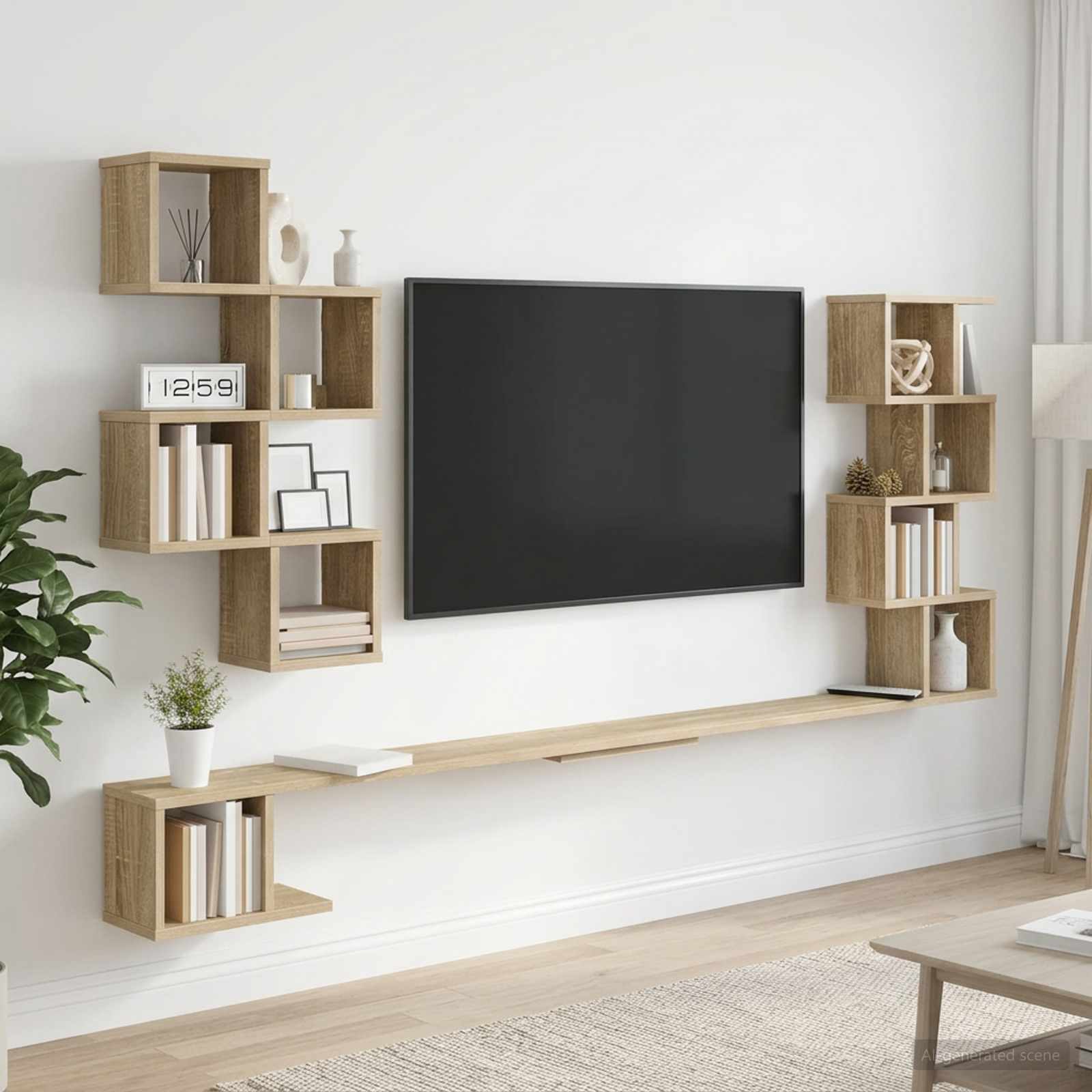 Väggmonterad TV-hylla Sonoma-ek 200 x 15 x 94 cm