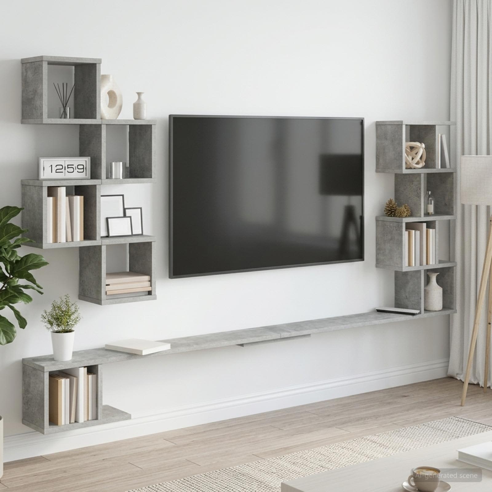 Väggmonterad TV-hylla Betonggrå 200 x 15 x 94 cm