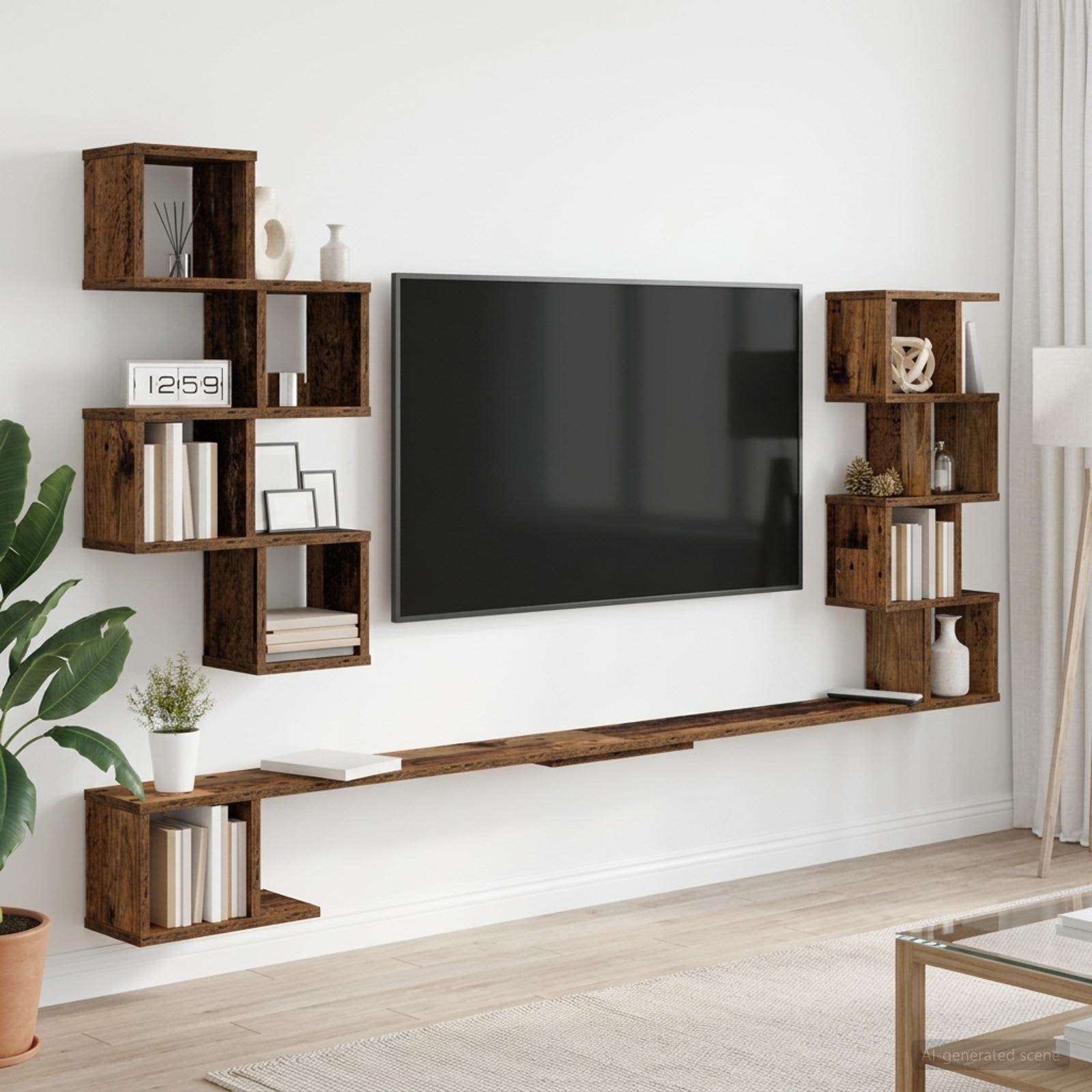 Väggmonterad TV-hylla Gammalt trä 200 x 15 x 94 cm