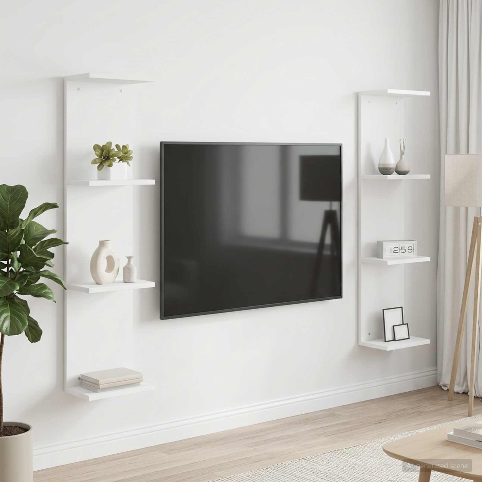 Vägg hylla 2 st Vit 25 x 15 x 100 cm Konstruerat trä