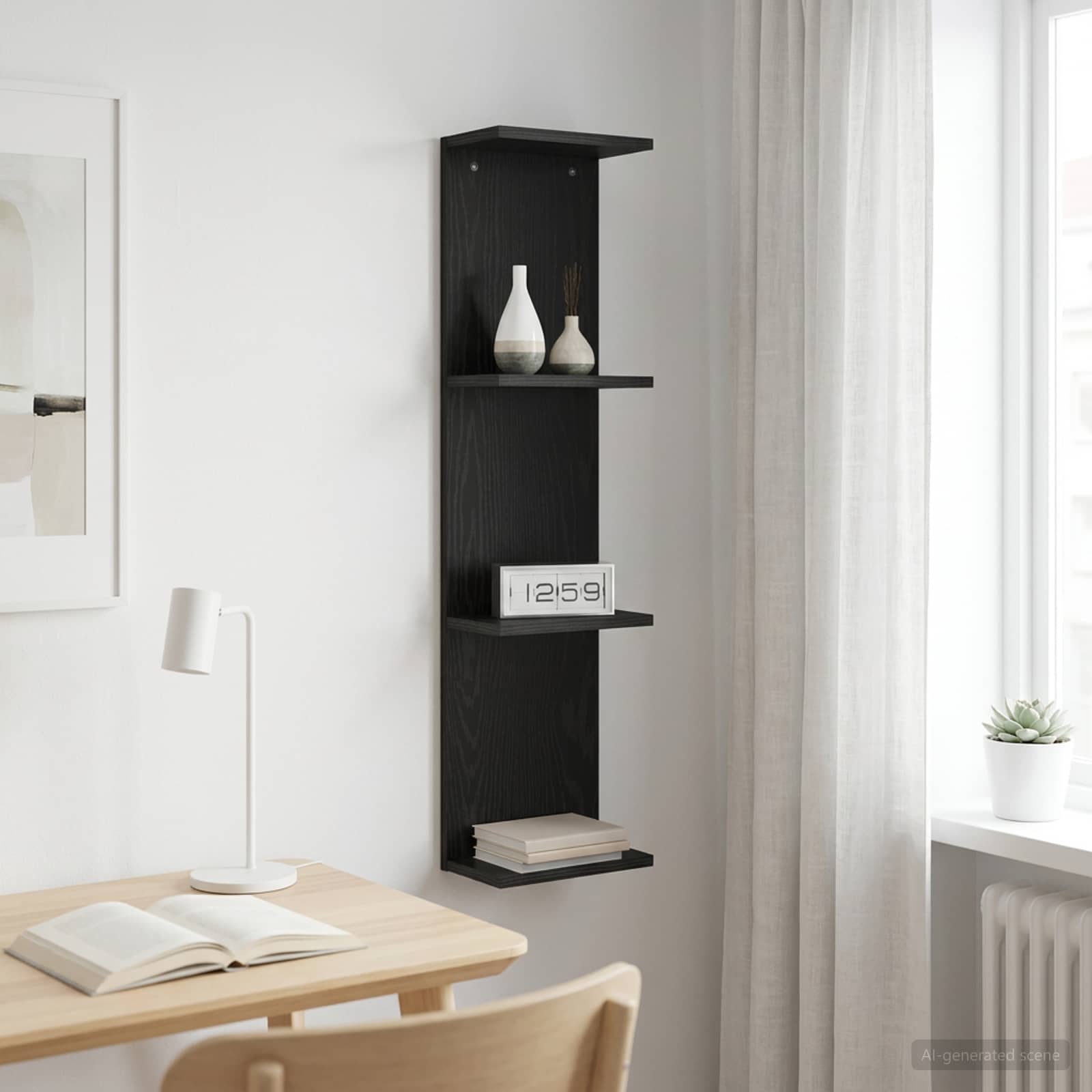 Vägg hylla Svart ek 25 x 15 x 100 cm Konstruerat trä