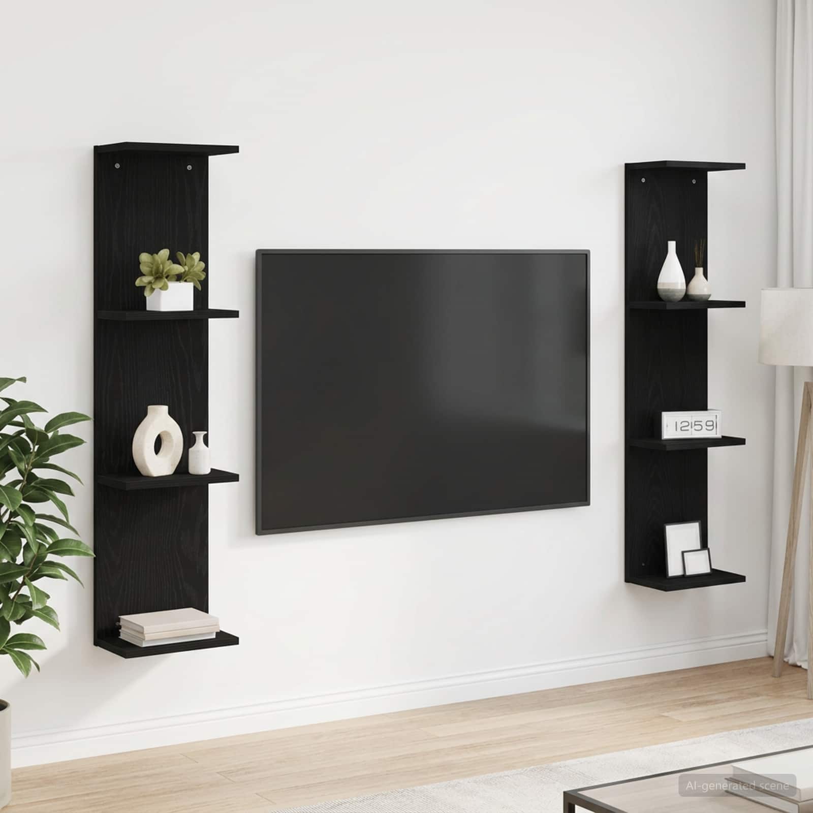 Vägg hylla 2 st Svart ek 25 x 15 x 100 cm Konstruerat trä