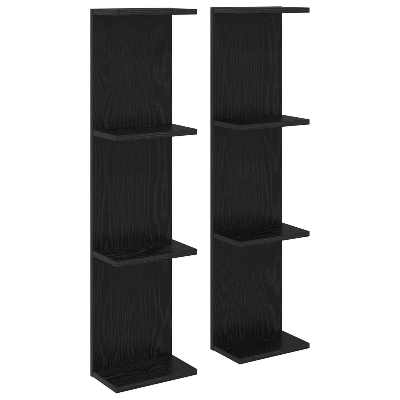 Vägg hylla 2 st Svart ek 25 x 15 x 100 cm Konstruerat trä