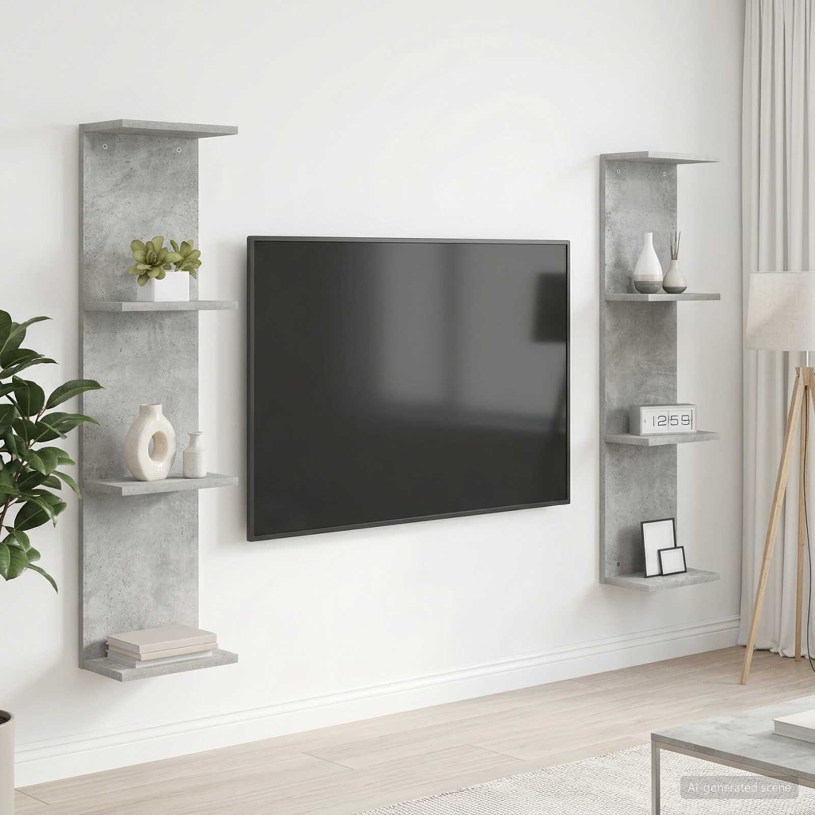 Vägg hylla 2 st Betonggrå 25 x 15 x 100 cm Konstruerat trä