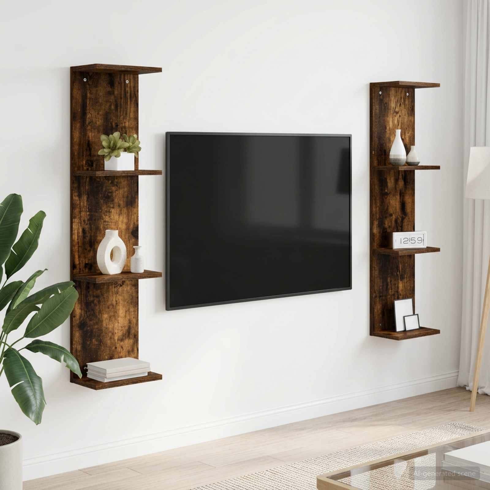 Vägg hylla 2 st Rökt ek 25 x 15 x 100 cm Konstruerat trä