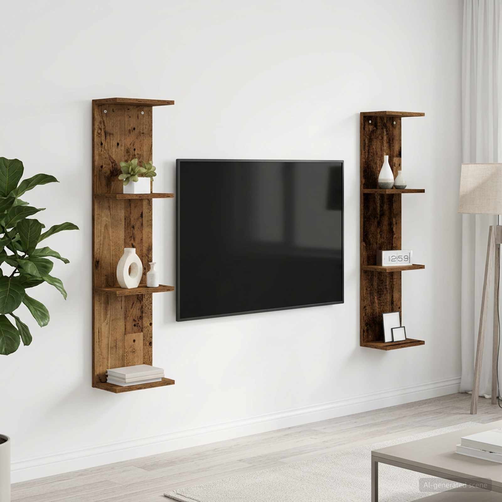Vägg hylla 2 st Gammalt trä 25 x 15 x 100 cm Konstruerat trä