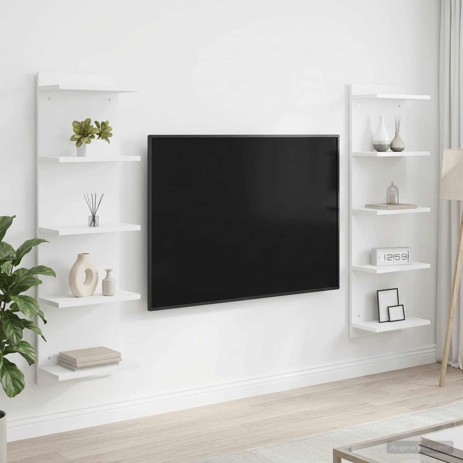 Vägg hylla 2 st Vit 30 x 15 x 100 cm Konstruerat trä