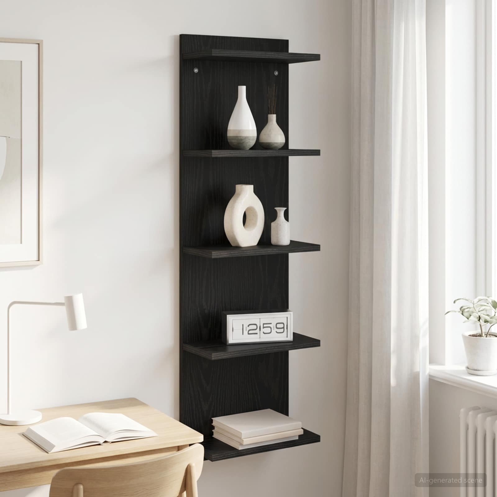 Vägg hylla Svart ek 30 x 15 x 100 cm Konstruerat trä