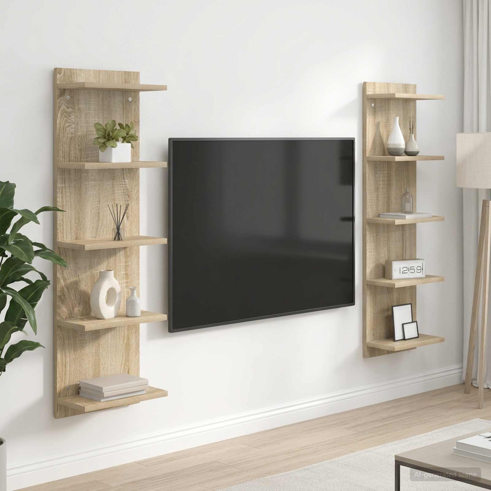 Vägg hylla 2 st Sonoma-ek 30 x 15 x 100 cm Konstruerat trä