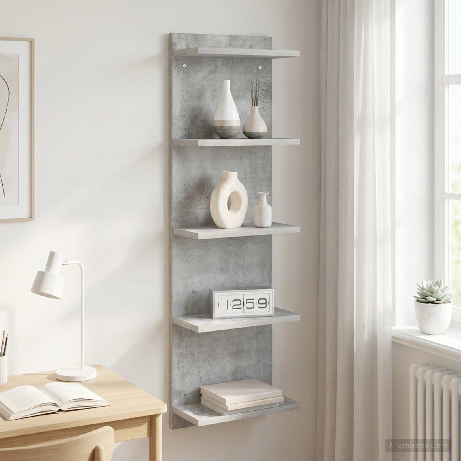 Vägg hylla Betonggrå 30 x 15 x 100 cm Konstruerat trä
