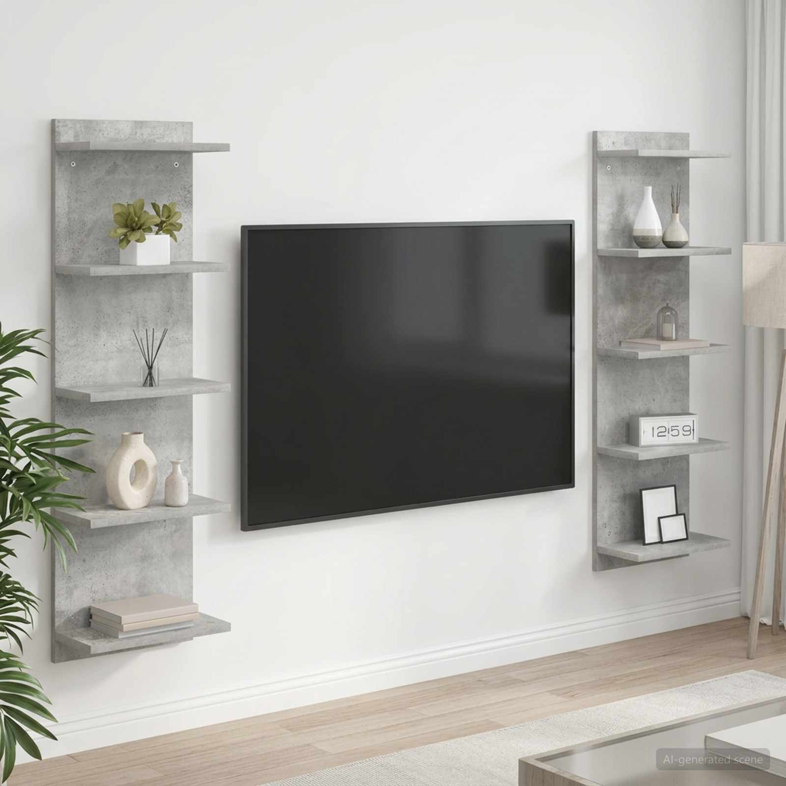 Vägg hylla 2 st Betonggrå 30 x 15 x 100 cm Konstruerat trä