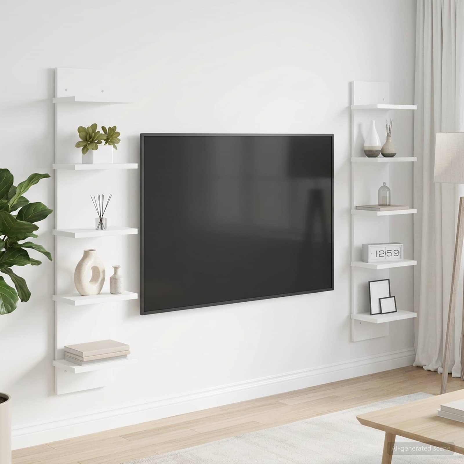 Vägg hylla 2 st Vit 22 x 15 x 100 cm Konstruerat trä