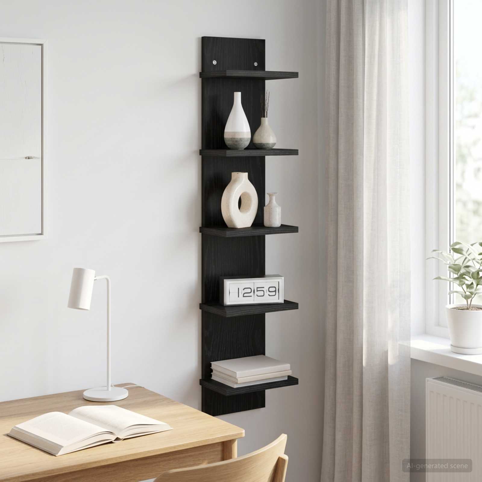 Vägg hylla Svart ek 22 x 15 x 100 cm Konstruerat trä
