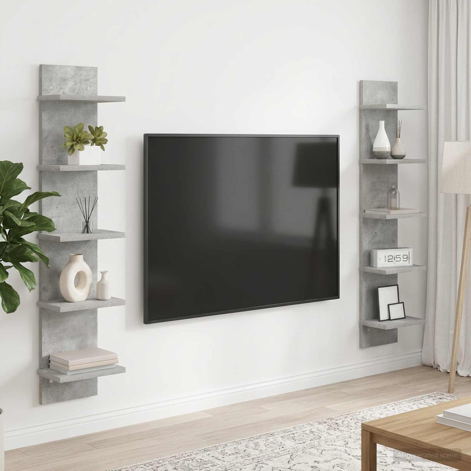 Vägg hylla 2 st Betonggrå 22 x 15 x 100 cm Konstruerat trä