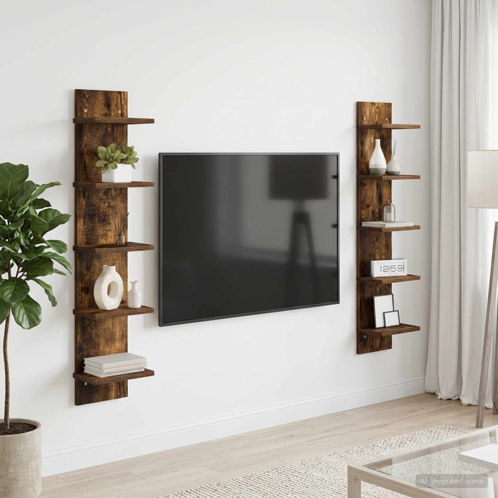 Vägg hylla 2 st Rökt ek 22 x 15 x 100 cm Konstruerat trä