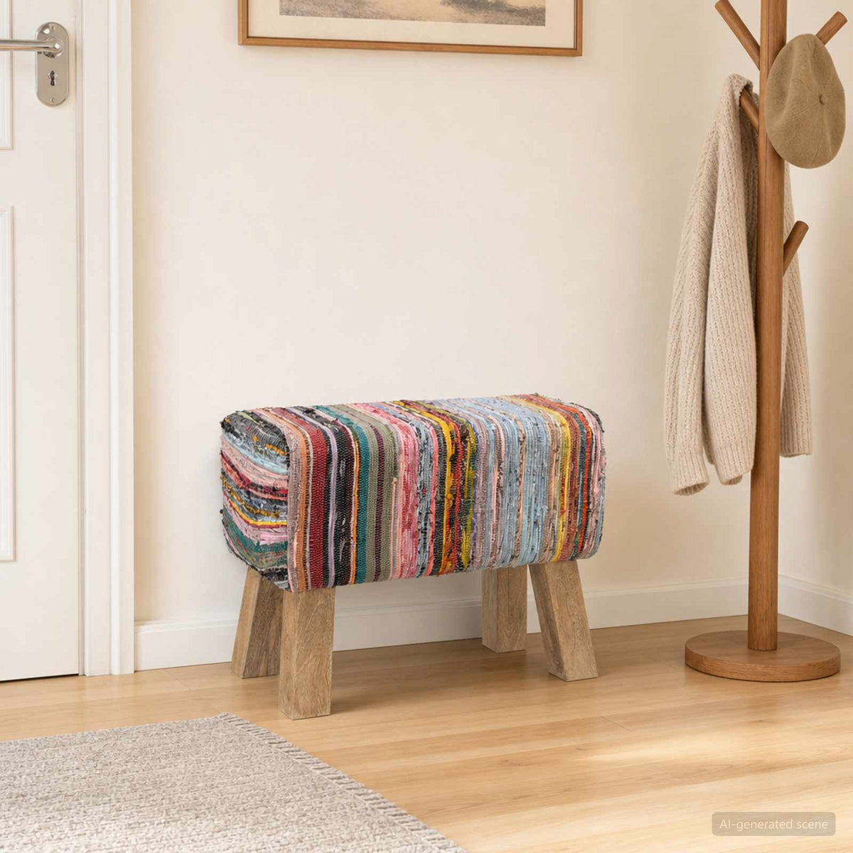 bänk 60 x 30 x 45 cm Äkta läder Flerfärgsdesign