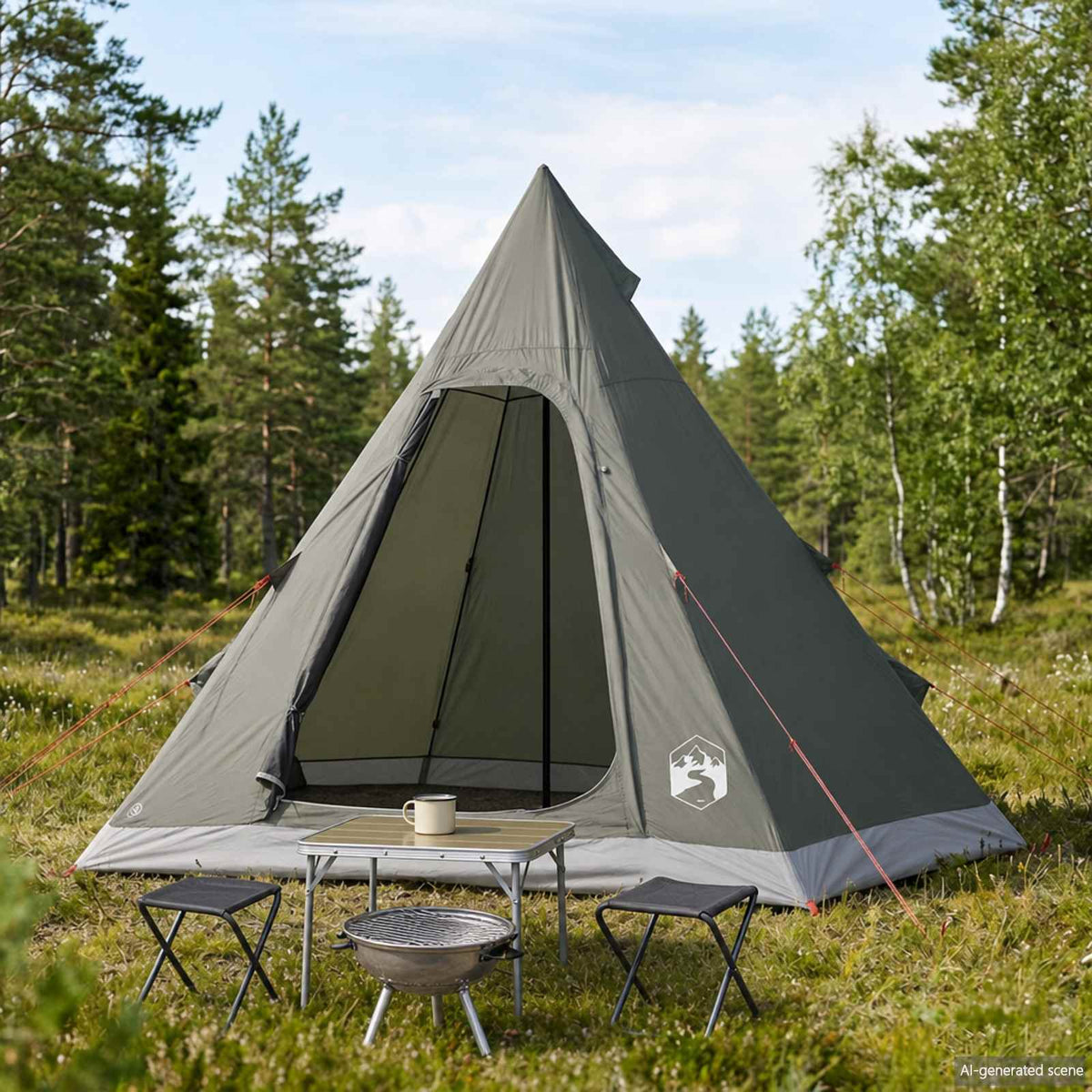 Tipi Tent Water-Resistant 3-personers Armégrön