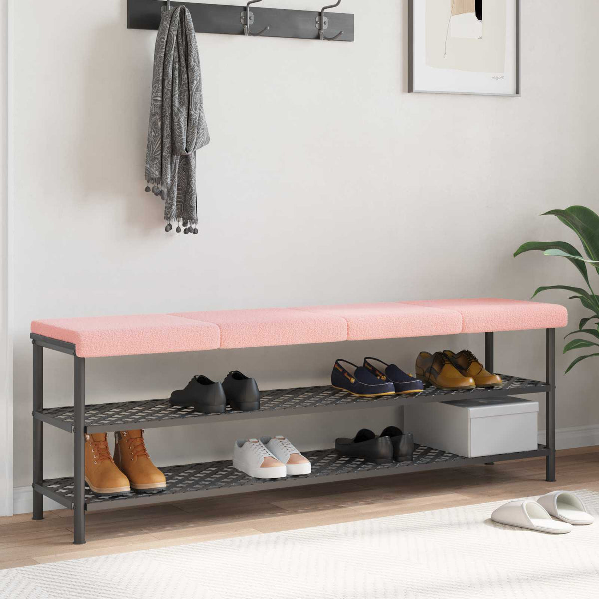 Bänk kudde 4 st Sherpa tyg Rosa Djup 35 cm