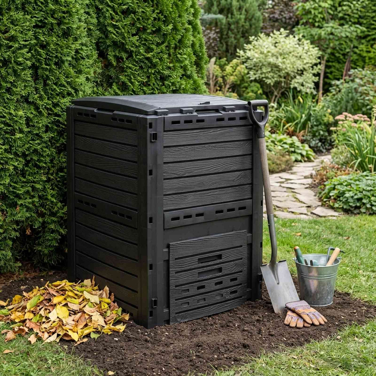 Trädgårdskompost Svart 59,5 x 60 x 81,5 cm 280 l 100% PP