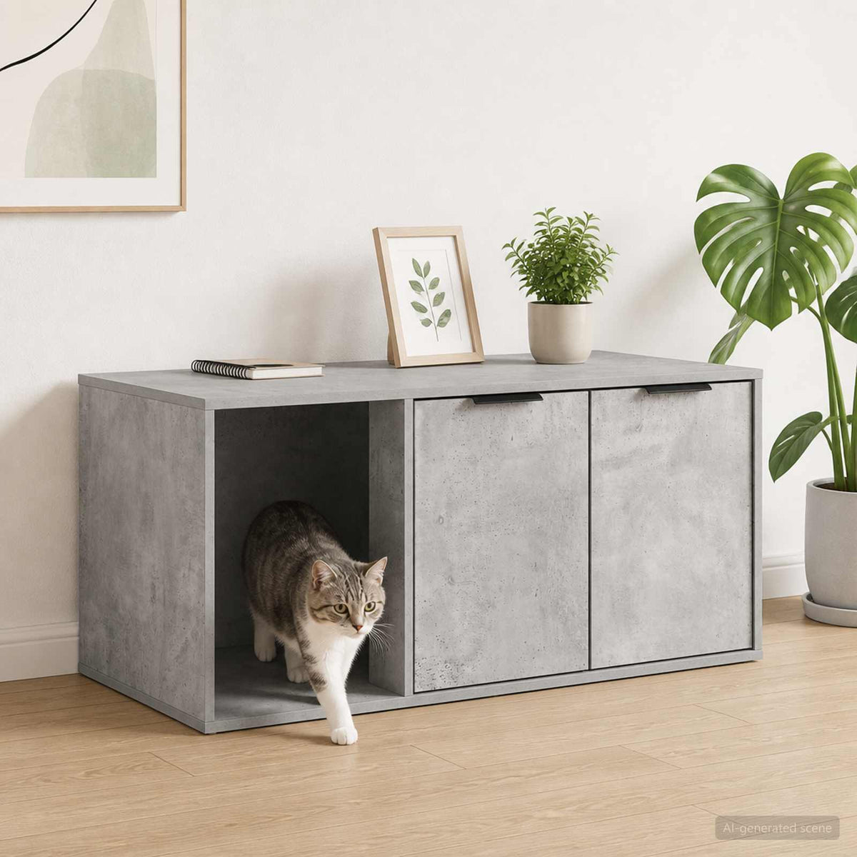 Kattbur Möbler Betonggrå 100 x 49 x 45 cm Konstruerat trä
