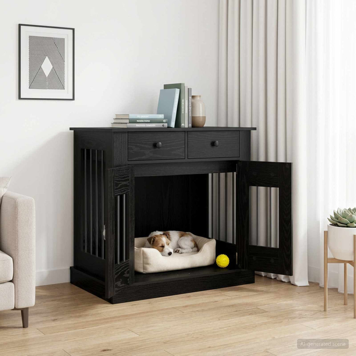 Hundbur möbel Svart ek 80 x 47,5 x 80 cm Konstruerat trä