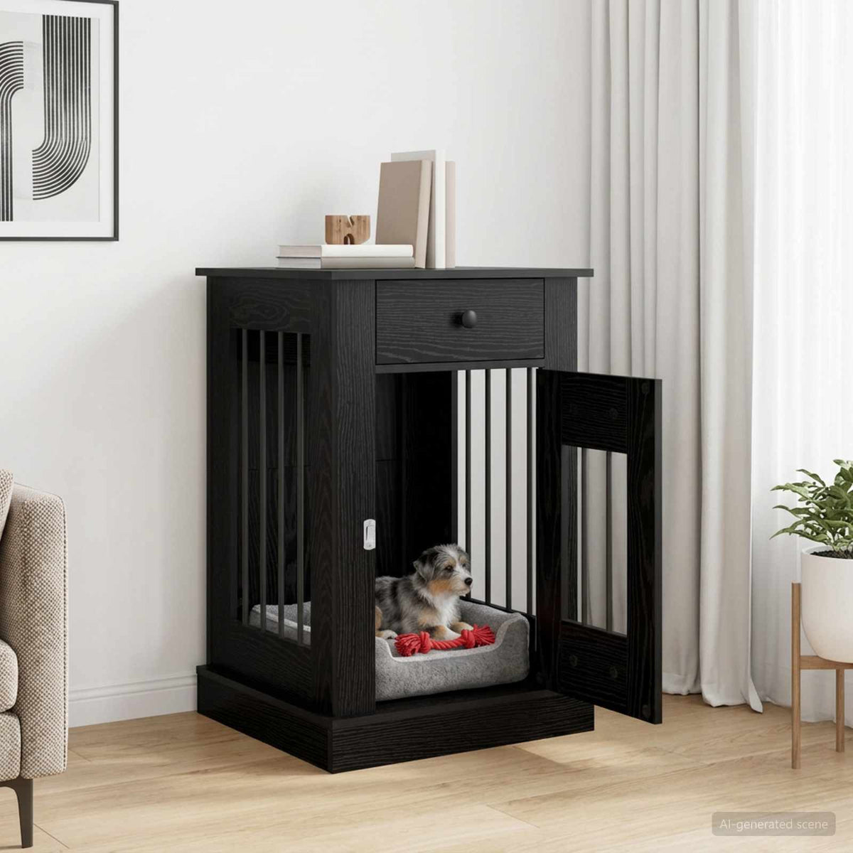 Hundbur möbel Svart ek 50 x 47,5 x 80 cm Konstruerat trä