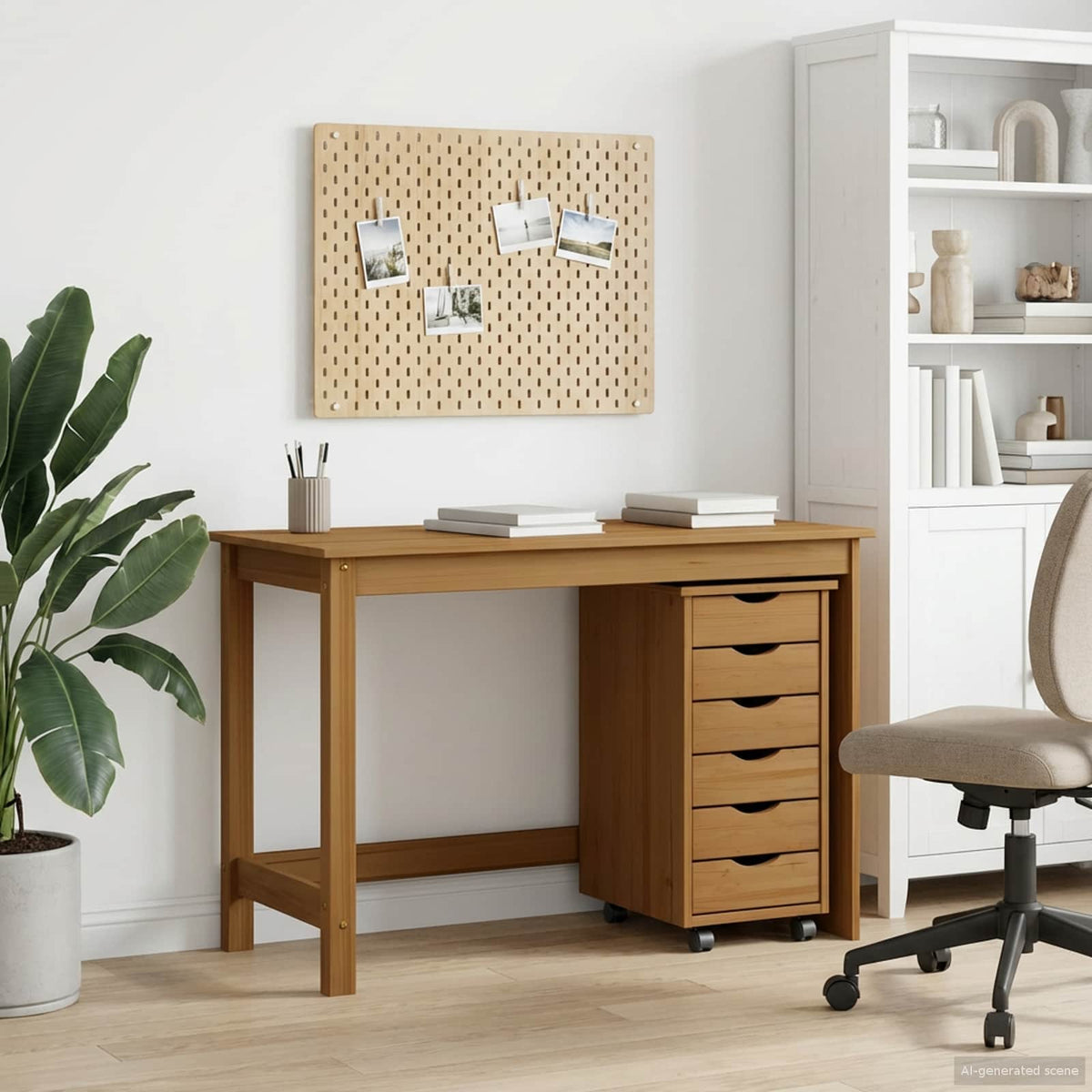 Skrivbord och rullskåpsset MOSS 2 st HonungsBrun