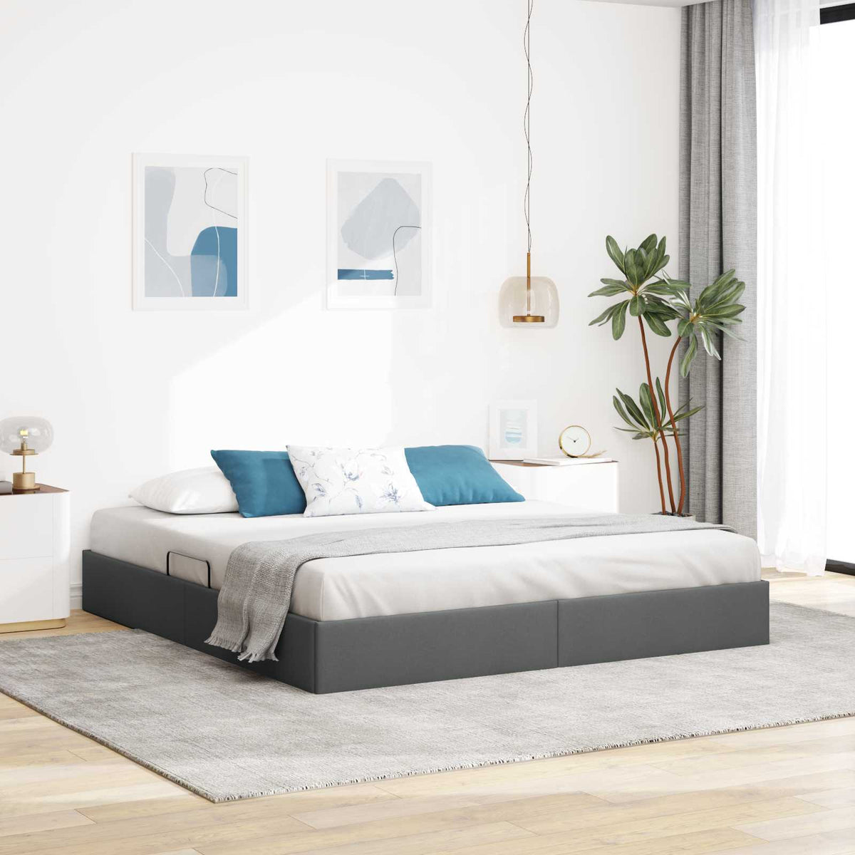 Ottoman Sängram med lagring Mörkgrå 180 x 200 cm tyg