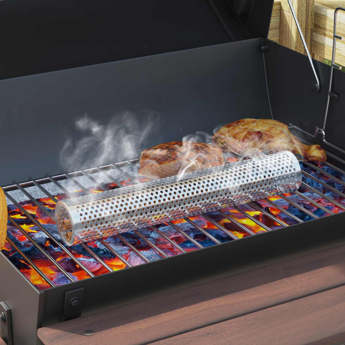 Kolkgrill med rökarslangar 91 x 71 x 107 cm Stål Svart